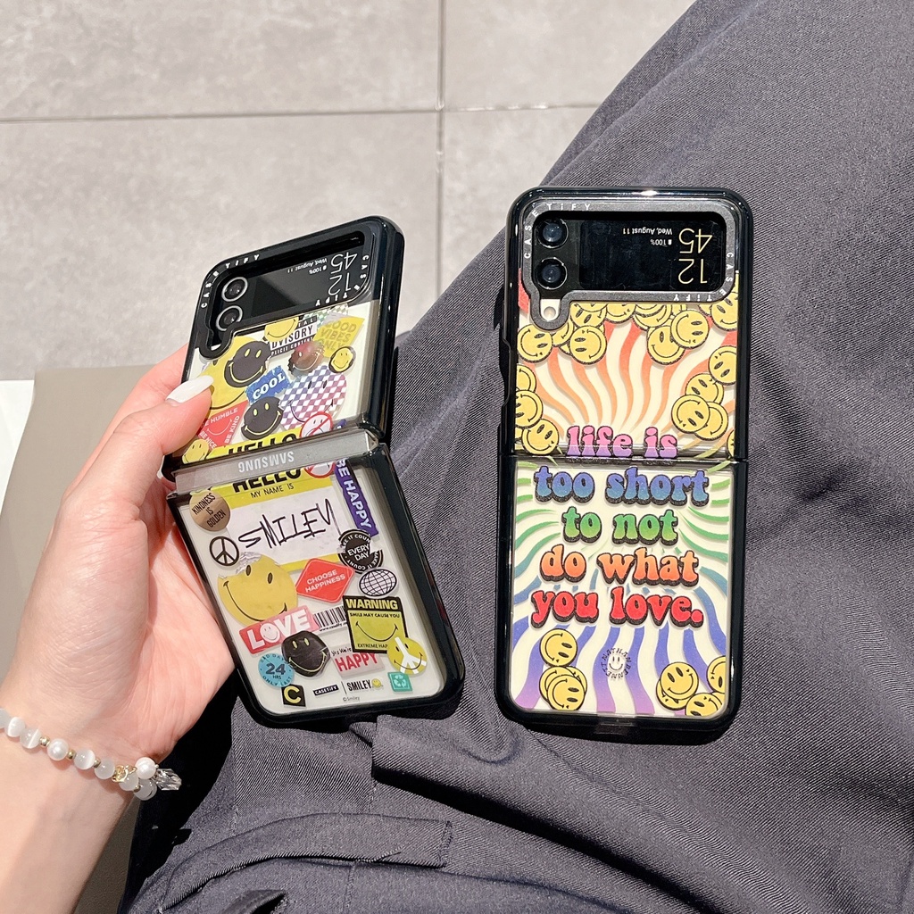 Flip6 Samsung Galaxy Z Flip 4 5Gอะคริลิคกรณีน่ารักการ์ตูนยิ้มสติกเกอร์Samsung Galaxy Z Flip 3 Hardกันกระแทกโปร่งใสโทรศัพท์ความคิดสร้างสรรค์กรณีปก
