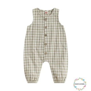 Babyclothes- ชุดจั๊มสูทรอมเปอร์ แขนกุด คอกลม ลายสก๊อต ทรงหลวม ลําลอง ฤดูร้อน สําหรับเด็กผู้หญิง