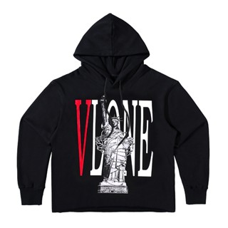 Vlone เสื้อกันหนาวลําลอง มีฮู้ด พิมพ์ลายตัวอักษร Goddess of Liberty แนวสตรีท ทรงหลวม สําหรับผู้ชาย คู่รัก ของแท้ 100%