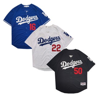 เสื้อกีฬาเบสบอลแขนสั้น ลายทีม Dodgers สไตล์ฮิปฮอป ฮาราจูกุ ความยาวปานกลาง