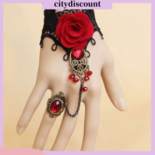 &lt;citydiscount&gt; สร้อยข้อมือลูกไม้ ลายดอกกุหลาบ สไตล์โกธิค หรูหรา พร้อมแหวนนิ้ว ปรับได้ สําหรับผู้หญิง