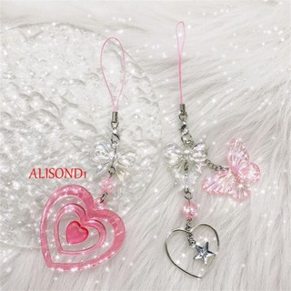 ALISOND1 พวงกุญแจ จี้ห้อยโทรศัพท์ ประดับลูกปัด สีชมพู สําหรับห้อยกระเป๋า Y2K