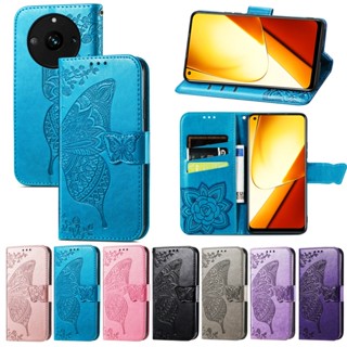 เคสโทรศัพท์มือถือหนัง ฝาพับ ลายนูน รูปผีเสื้อ ดอกไม้ สไตล์เรโทร สําหรับ OPPO Realme 11 Pro V11 V30 V30T C33 C55