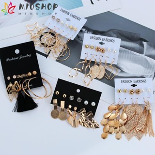 MIOSHOP ชุดต่างหูสตั๊ด ลูกปัดไข่มุก สไตล์โบฮีเมียน สีทอง 6 คู่