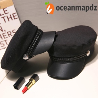 OCEANMAPDZ หมวกเบเร่ต์ ลายกัปตัน สีดํา แฟชั่นฤดูใบไม้ผลิ และฤดูใบไม้ร่วง สําหรับผู้หญิง และผู้ชาย