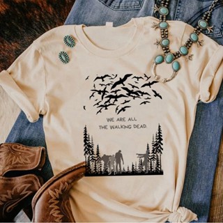 เสื้อยืด พิมพ์ลายการ์ตูน the Walking Dead สไตล์ญี่ปุ่น สําหรับผู้หญิง