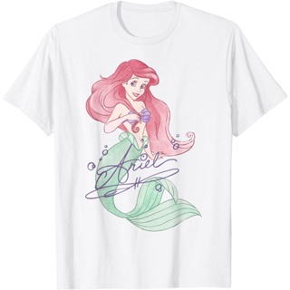 การออกแบบเดิมเสื้อยืดผ้าฝ้าย ไอเทมเด็ด!!เสื้อยืด พิมพ์ลาย The Little Mermaid Ariel Signed Portrait สําหรับครอบครัว ผู้ใหญ่