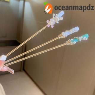 OCEANMAPDZ กิ๊บติดผม ลายดอกไม้ ประดับไข่มุก แบบเรียบง่าย สไตล์จีนวินเทจ สําหรับผู้หญิง