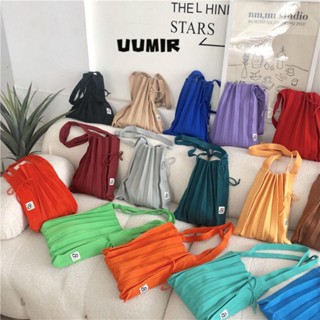 UUMIR  กระเป๋าผ้าขนสัตว์ ทรงโท้ท แต่งจับจีบ สีคอนทราสต์ สําหรับผู้หญิง