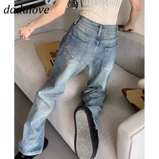 DaDulove💕 New Korean Version of INS Print Embroidery Jeans Niche High Waist Straight Pants Large Size Trousers