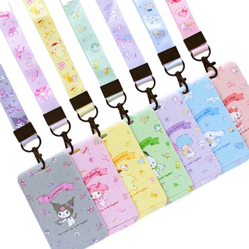 Card Case Lanyard Id Cards Holders Kuromi Melody Purin Kitty Bank บัตรเครดิตฝาครอบสายคล้องคอพวงกุญแจ