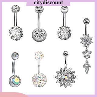 &lt;citydiscount&gt; จิวสะดือ ทรงกลม ลายดอกไม้ ประดับพลอยเทียม สําหรับผู้หญิง 7 ชิ้น ต่อชุด