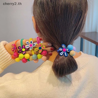 [cherry2] ยางรัดผมแฟชั่น ลายดอกไม้น่ารัก ยืดหยุ่น สําหรับเด็กผู้หญิง [TH]