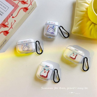 เคสหูฟัง TPU นิ่ม แบบใส กันกระแทก ลายการ์ตูน พร้อมตะขอ สําหรับ AirPods Pro2 3 1