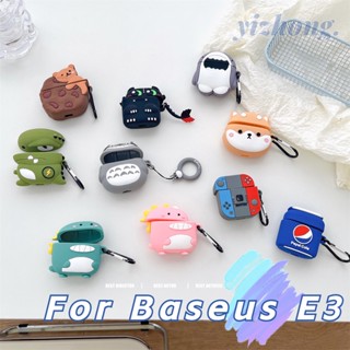 Baseus E3 เคสหูฟังบลูทูธไร้สาย ซิลิโคนนิ่ม กันกระแทก ลายไดโนเสาร์ ฉลามน่ารัก พร้อมแหวนกันหาย สําหรับเล่นเกม