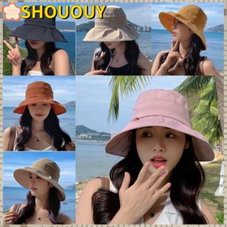 SHOUOUY หมวกปีกกว้าง ป้องกันรังสียูวี เหมาะกับเดินชายหาดกลางแจ้ง แฟชั่นฤดูร้อน สําหรับผู้หญิง