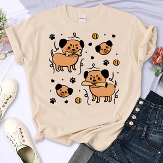 เสื้อยืด พิมพ์ลายกราฟฟิค Pug Tee สไตล์สตรีท สําหรับผู้หญิง