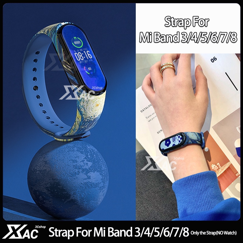 สําหรับ xiaomi MiBand 9 MiBand8 / MiBand 7 / MiBand 6 / Mi band 5 / Mi band 4 / Mi band 3 สายซิลิโคน xiaomi band เปลี่ยนการ์ตูน starry sky สายรัดข้อมือ