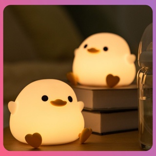 Creative Kawaii Duck Night Lamp Usb แบบชาร์จไฟได้ เซ็นเซอร์สัมผัส Timing Bedroom Sideside Children Cartoon Silicone Sleeping Light For Children Gift [COD]