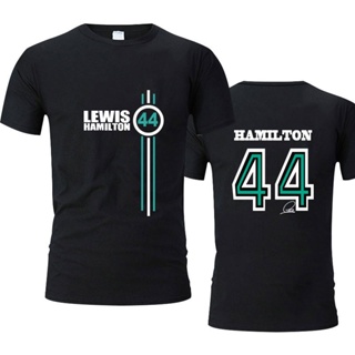 เสื้อยืดแขนสั้น พิมพ์ลายโลโก้ Formula One Racer Lewis Hamilton F1 No44 สําหรับผู้ชาย