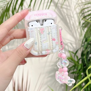 เคสหูฟังบลูทูธ ลายดอกไม้ กระต่าย สีชมพู พร้อมพวงกุญแจ สําหรับ AirPods 2 3 Pro 2 AirPod 1 2