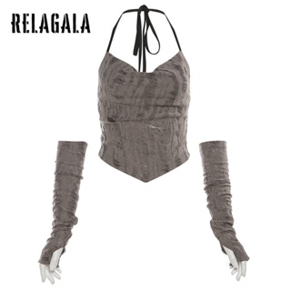 Relagala ใหม่ เสื้อยืดลําลอง แขนสั้น คอกลม เข้ารูป สีพื้น เซ็กซี่ แฟชั่นสําหรับสตรี 2023