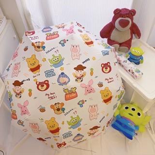 ร่มกันแดด ลาย Toy Story Strawberry Bear แบบพับได้ ใช้ได้สองแบบ เรียบง่าย สําหรับนักเรียนหญิง