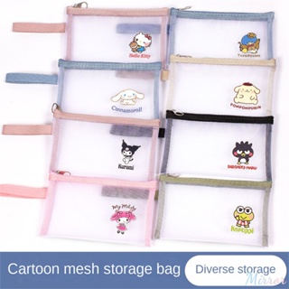 Sanrio Simple Transparent Mesh Storage Bag Portable Student Pencil Bag Large Capacity Cosmetic Travel Bag Cute Kuromi Cartoon Stationery Bag M