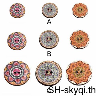 กระดุมไม้ ทรงกลม ลายดอกไม้ สุ่มลาย สําหรับเย็บผ้า DIY 100 ชิ้น