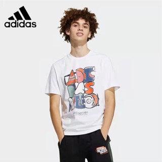 Adidas เสื้อยืด ผ้าฝ้าย คอกลม ทรงหลวม สําหรับคู่รัก