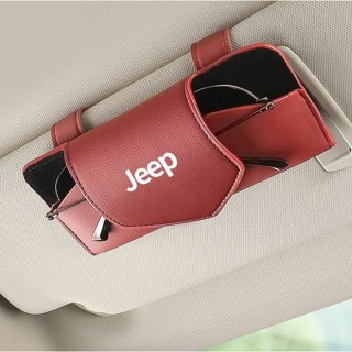 Jeep LOGO car sun visor hollow design glasses clip Rubicon Grand Cherokee Compass Gladiator Patriot Liberty commander interior modified sunglasses business card leather material multifunctional storage box