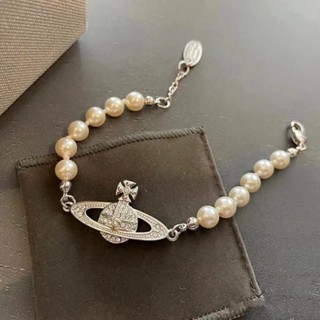 vivienne westwood Classic Saturn Silver-Tone Pearl Bracelet with Diamonds EHW5