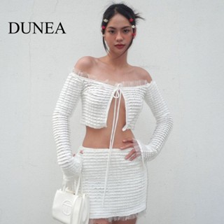 Dunea ชุดสูท เสื้อซีทรู แขนยาว แบบผูกเชือก กระโปรงครึ่งตัว สําหรับผู้หญิง