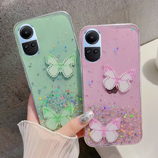 ใหม่ เคสโทรศัพท์มือถือ แบบใส ป้องกันเลนส์กล้อง ลายกลิตเตอร์ดาว เพชร ฟาเลนอปซิส แฟชั่น สําหรับ Oppo Reno 10 Pro Reno10 Pro+ 5G 2023 Reno10Pro+