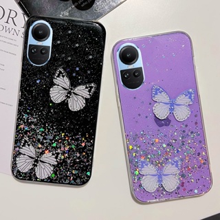 เคสโทรศัพท์มือถือ แบบใส ลายผีเสื้อ ประดับกลิตเตอร์ สําหรับ Oppo Reno 10 Pro 10 Pro+ 5G 2023 Reno10 5G