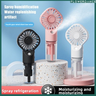 พัดลมมือถือ Mini Mist Air Cooler แบบพกพา USB แบบชาร์จไฟได้ Cooling Humidifier Summer Heat Dissipation Spray Fan For Office Home Accessories flower