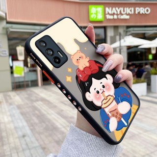 เคสโทรศัพท์มือถือแบบแข็ง ใส กันกระแทก ลายการ์ตูนเด็กผู้หญิงชานมไข่มุก มีลายด้านข้าง สําหรับ Realme GT 5G GT Neo Q3 Pro X7 Max GT Neo 2T GT Neo