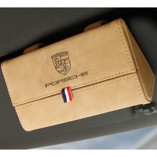 PORSCHE LOGO car sunglasses storage Alcantara material flip glasses case macan Cayenne Cayman taycan 718 Boxster 911 Panamera interior sun visor business card holder / card storage box