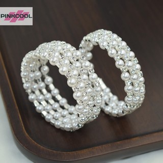 Pinkcool สร้อยข้อมือมุกเทียม คริสตัล หรูหรา หลายชั้น ยืดหยุ่นได้ เครื่องประดับเจ้าสาว ของขวัญ สําหรับผู้หญิง ขายดี