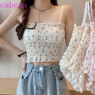 Cabeza เสื้อครอปท็อป พิมพ์ลายดอกไม้ สตรีทแวร์ หวานแหวว ทุกวัน ฤดูร้อน พร้อมแผ่นรอง เสื้อกล้าม เอวสูง สไตล์เกาหลี