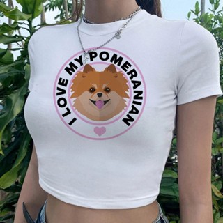 Pomeranian fairycore 2000s เสื้อครอปท็อป ลายน่ารัก ไซเบอร์ สําหรับเด็กผู้หญิง y2k