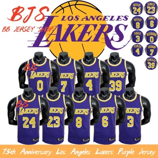 【BJS �� หมายเลขครบรอบ 75 ปี เสื้อกีฬาบาสเก็ตบอล Los Angeles Lakers สีม่วง 6 ชิ้น