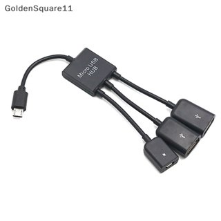 Goldensquare 3 in 1 อะแดปเตอร์สายเคเบิ้ล Micro USB Type C HUB Male to Female Double USB 2.0 Host OTG