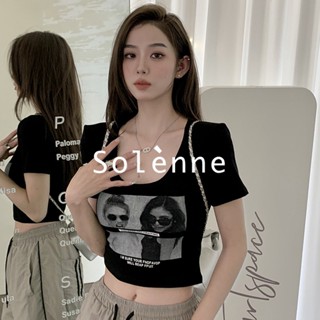 Solenne  เสื้อครอป เสื้อยืดผู้หญิง ครอป baby tee สาวเรโทร 2023 NEW Style ทันสมัย Korean Style รุ่นใหม่ สไตล์เกาหลี A29J1KD 36Z230909