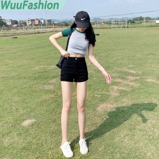 WUUFASHION/กางเกงยีนส์ขาสั้นเอวสูงสำหรับผู้หญิงในฤดูร้อน ลำตัวห่อหุ้มสวยงามและเหมาะสำหรับใส่ในทุกๆ โอกาส