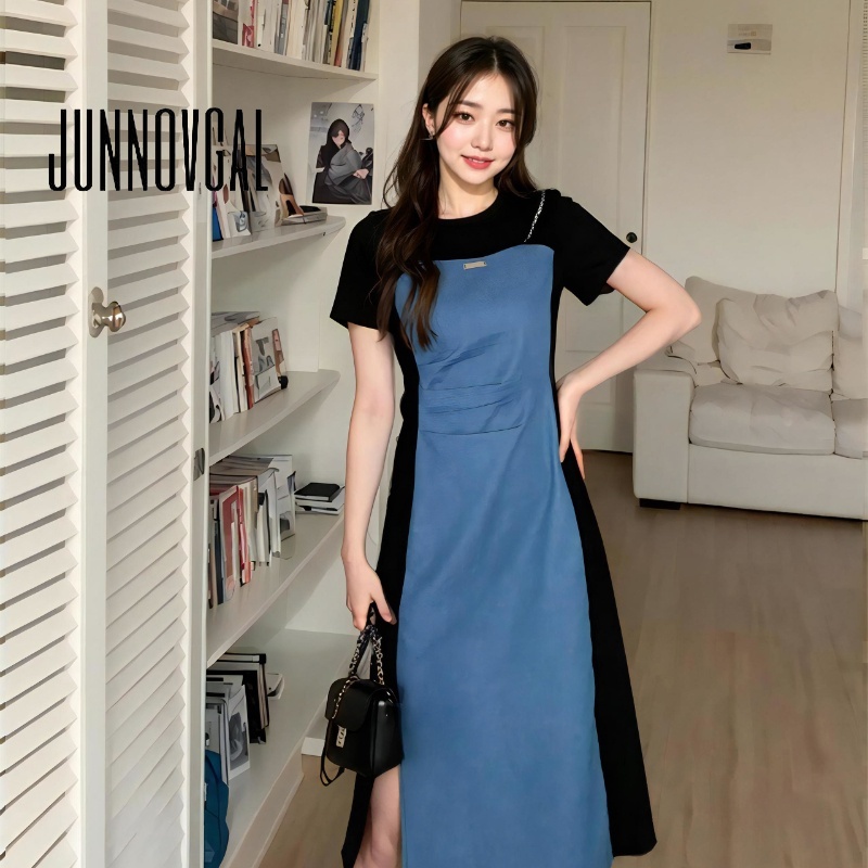 Junnovgal ชุดเดรส แบบบาง ขนาดใหญ่ สไตล์เรโทร แฟชั่นสําหรับผู้หญิง 2023