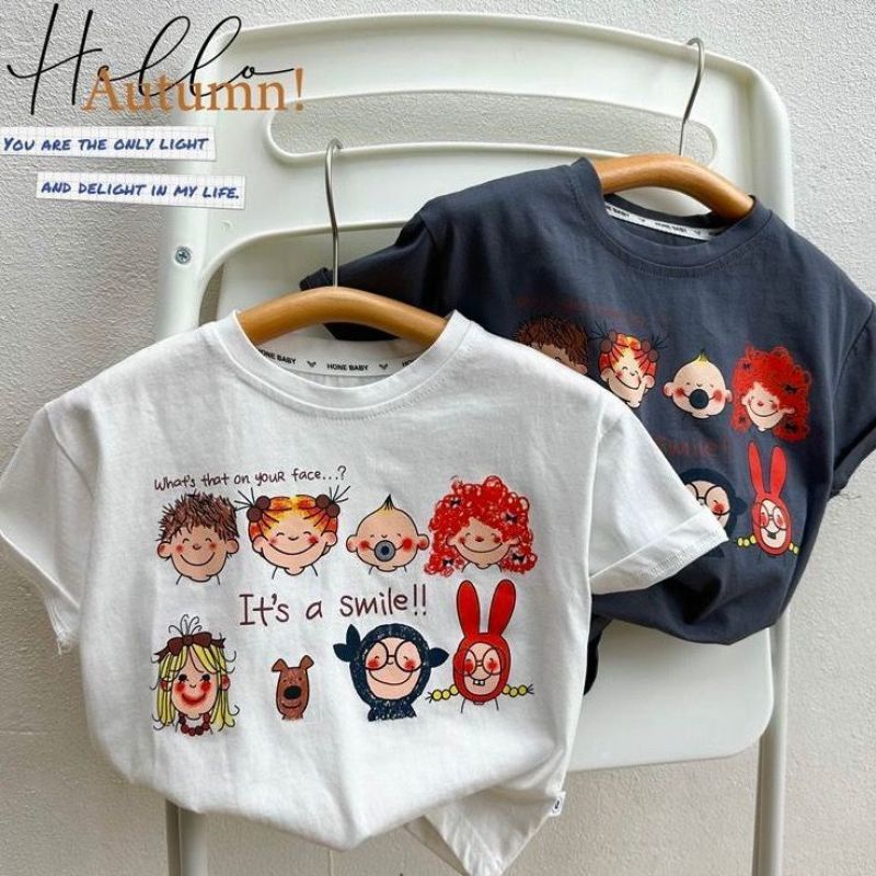 【เสื้อยืดเด็ก】เสื้อยืดแขนสั้น ผ้าฝ้าย 100% พิมพ์ลายการ์ตูน (1-13 ปี) ทรงหลวม แฟชั่นเกาหลี สําหรับเด็กผู้ชาย และผู้หญิง