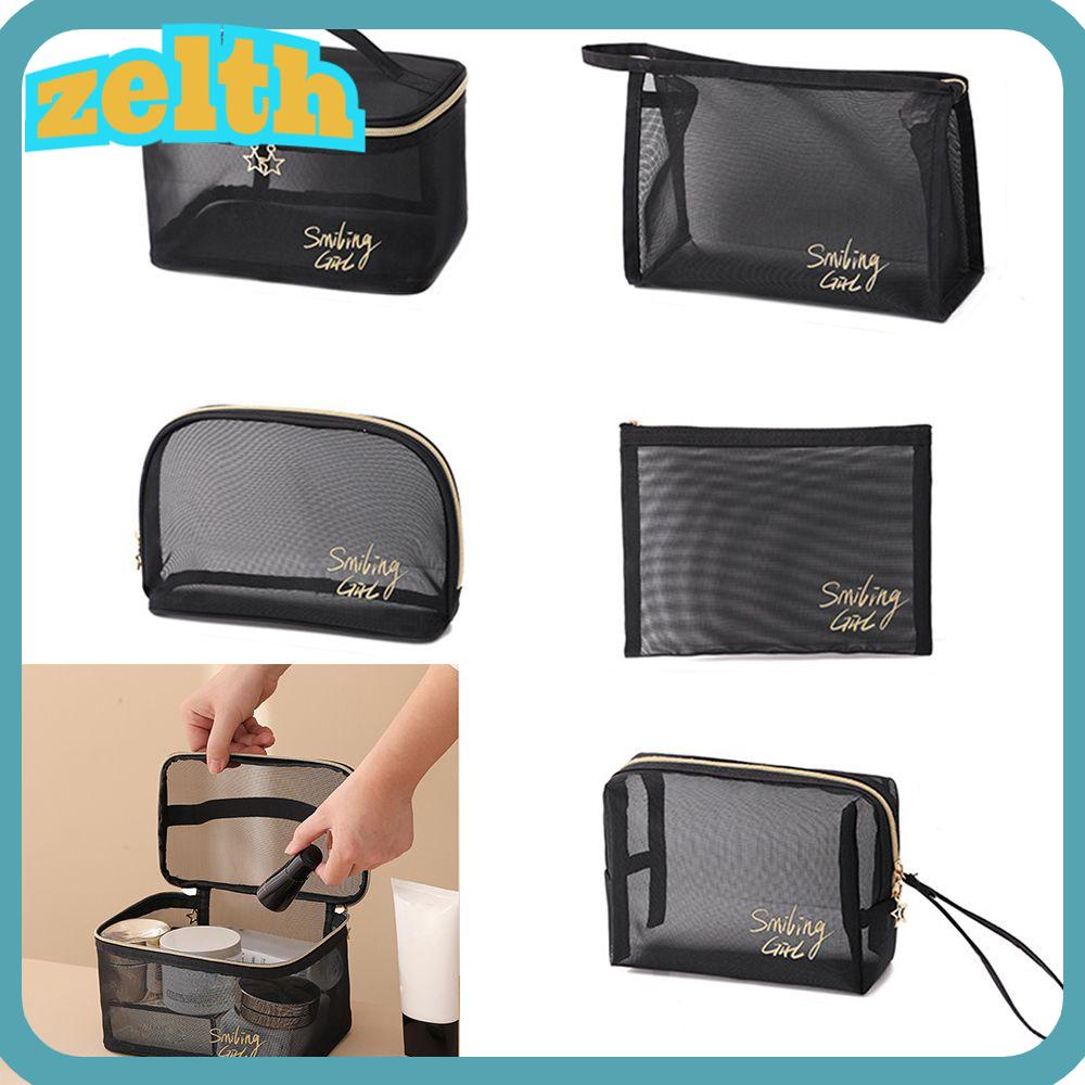 Zelth กระเป๋าเครื่องสําอาง ผ้าตาข่าย แบบใส แบบพกพา 1/5 ชิ้น