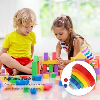 YOklahoma Rainbow Stacker Wooden Building Blocks Kid Puzzle Color Semicircular Assemble Toys