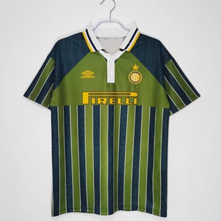 เสื้อกีฬาแขนสั้น ลายทีมชาติฟุตบอลชั้นนํา Inter Milan 1995-96 ชุดเยือน สไตล์เรโทร